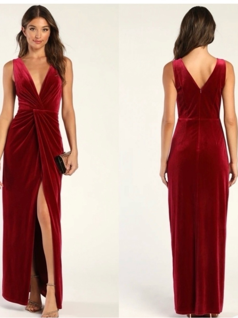Lulu's Wine Red Velvet Twist Maxi Dress